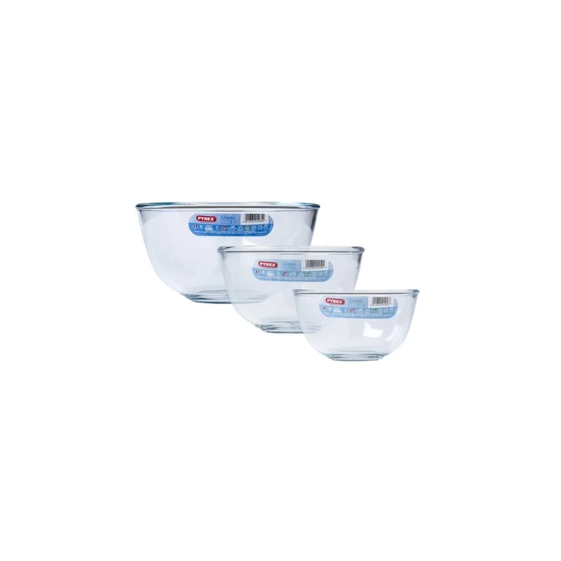 Set of 3 Round Pyrex Glass Bowls