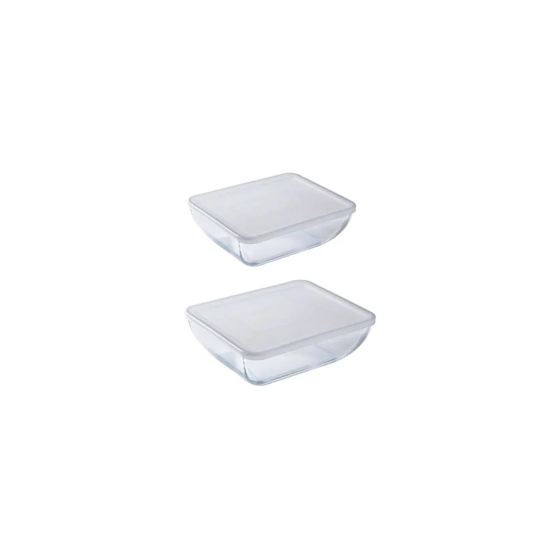 Pyrex Set of 2 Glass Bowls with Lids, 1,3L and 2L