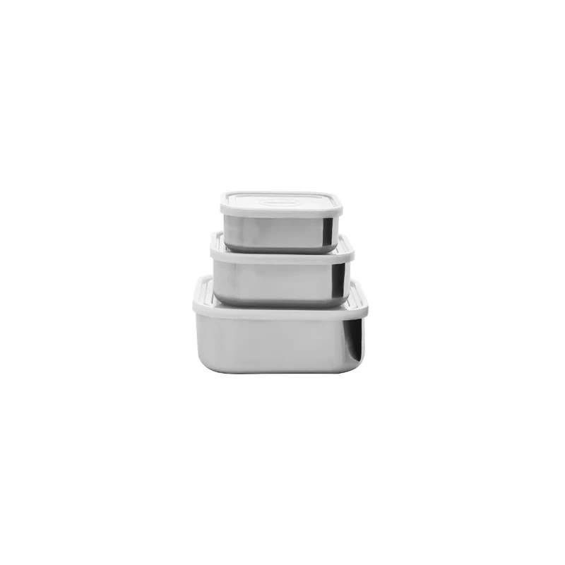 Tramontina Square Stainless Steel Containers with Plastic Lids, 3 Pieces