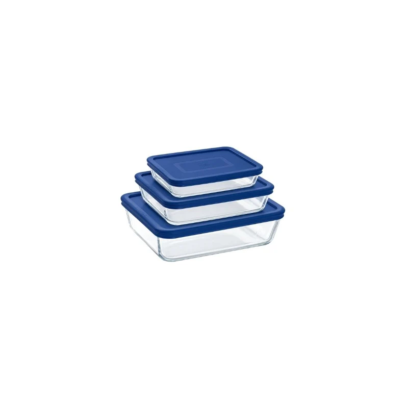 Pyrex Baking Dish Set with Blue Lids, 3 Pieces