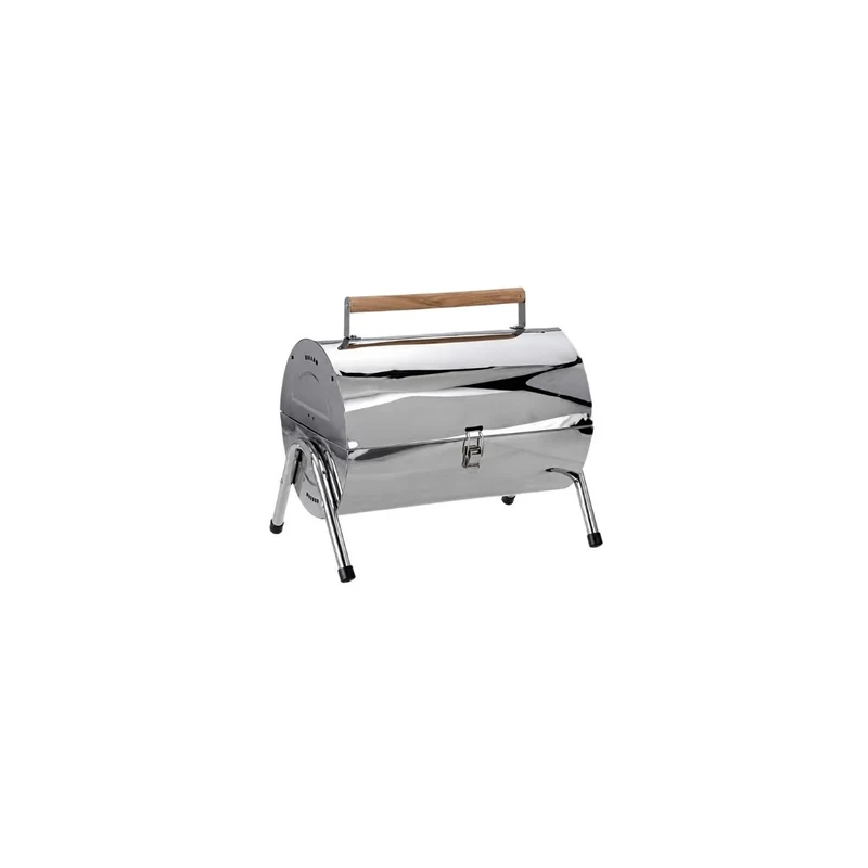 Portable Cylindrical BBQ Grill in Steel with Adjustable Lid