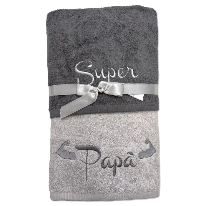 Coppia Asciugamani “Il mio Super Papà” – set ricamato in cotone