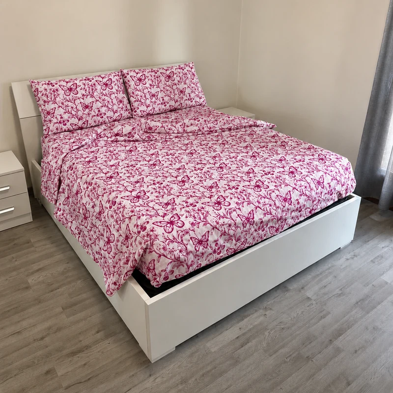 Completo Letto Matrimoniale 100% cotone Farfalle