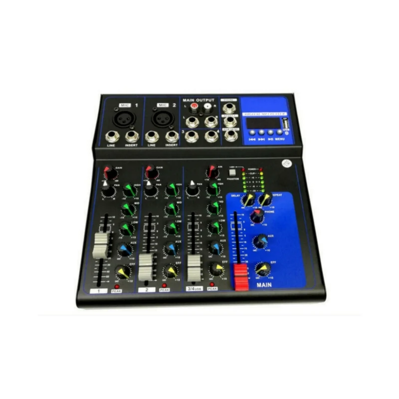 Mixer Audio 4 Canali, Professionale, USB, Echo-Delay, DJ, Karaoke, Bluetooth, Live