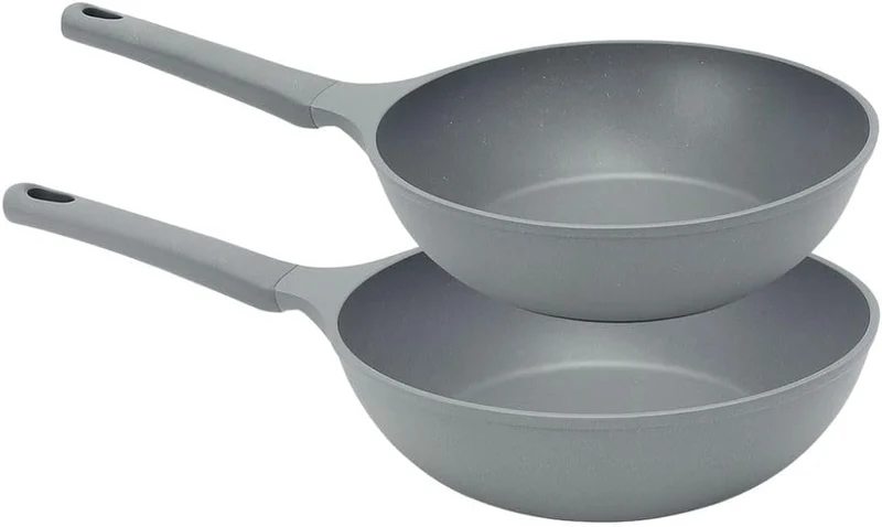 Cecaro Group - Set 2 Wok in Pietra Antiaderente Ø28 e Ø30 cm PFOA Free Grigio