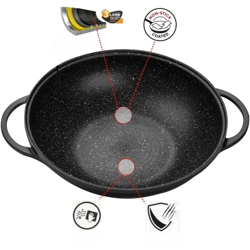 Padella Wok Antiaderente 36cm con Rivestimento Effetto Marmo