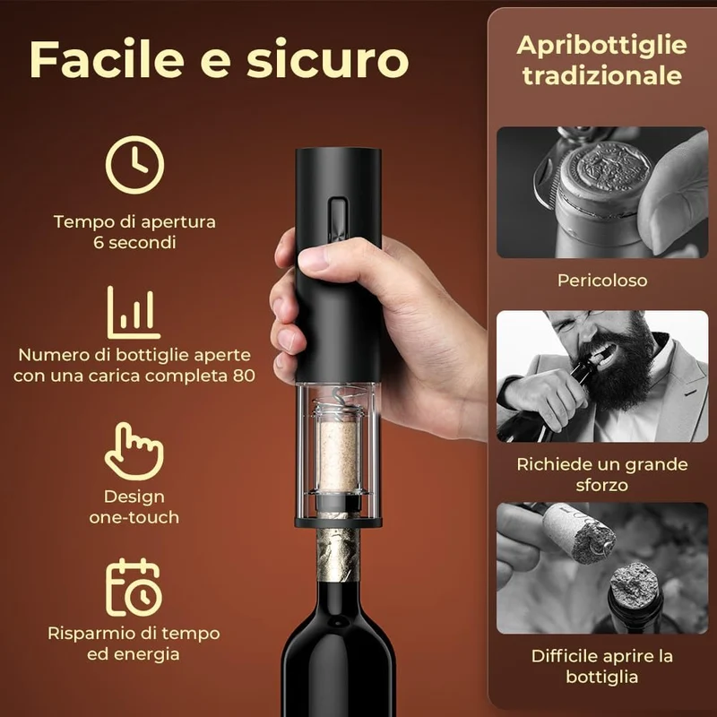 Apribottiglie elettrico 4 in 1 in acciaio – Apertura facile bottiglie