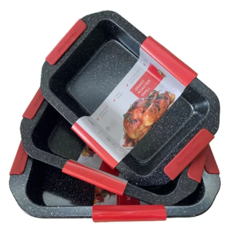 Set di 3 Teglie Antiaderenti con Manici in Silicone Rimovibili