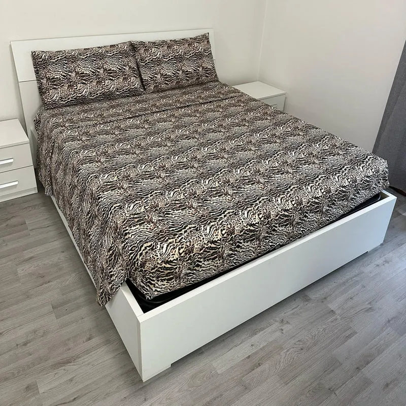 Completo Letto Matrimoniale 100% cotone Leopardo Marrone