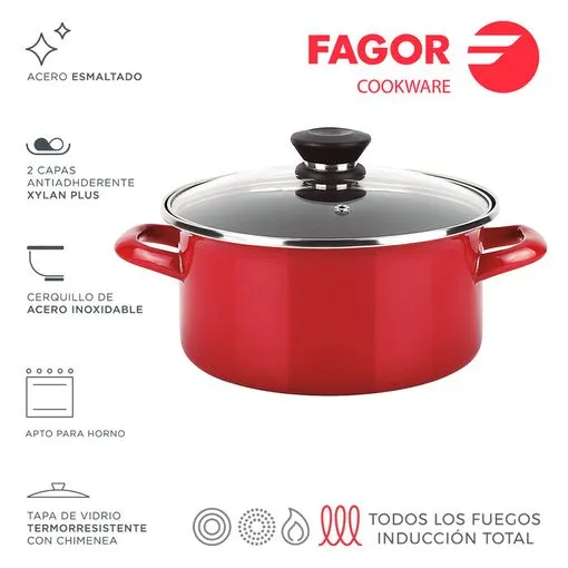 Panela FAGOR OPTIMAX + TAMPA Ø26 vermelho fosco