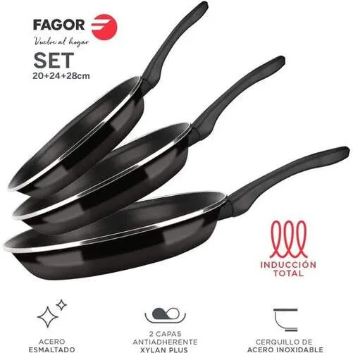 Conjunto de frigideiras FAGOR OPTIMAX Ø20 Ø24 Ø28 preto
