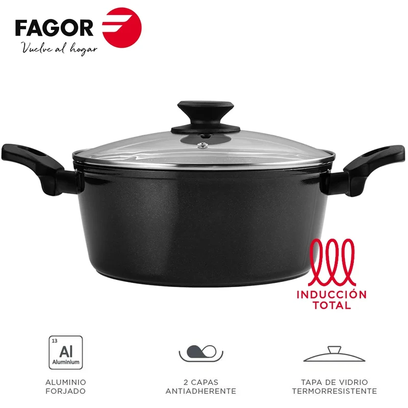 FAGOR Panela VIVANT Preta + Tampa Ø24