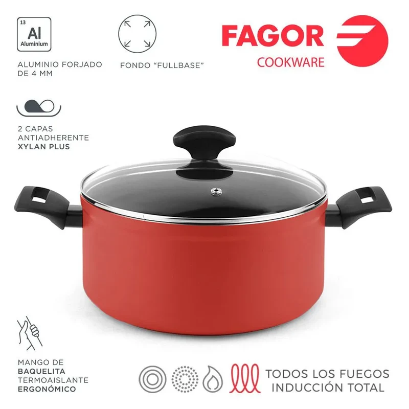 FAGOR Panela MAXIMA Vermelha + Tampa Ø24