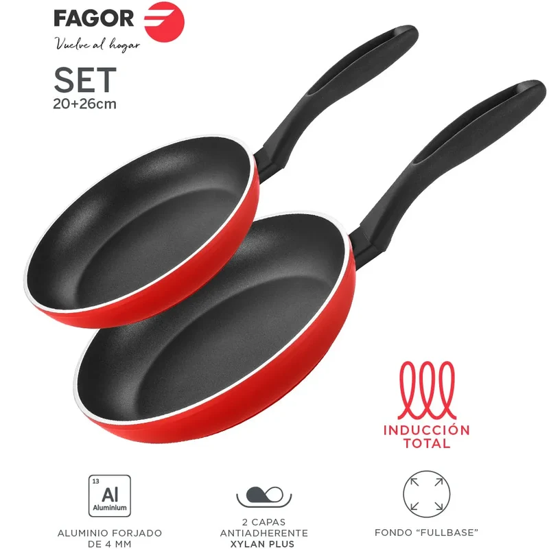 Conjunto de frigideiras FAGOR STIM Ø18 Ø22 Ø26 vermelho