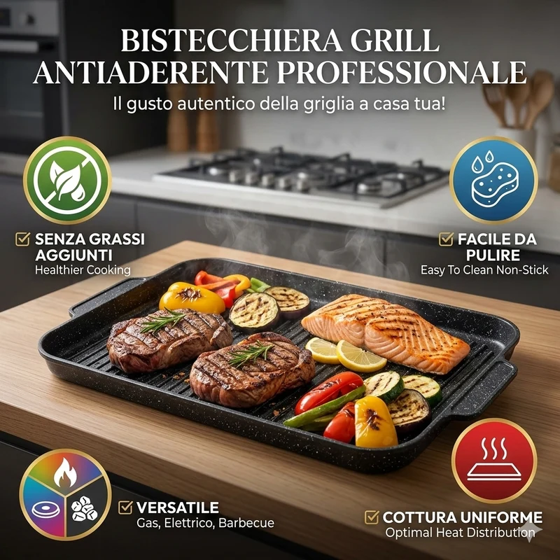 Cecaro Group - Piastra Grill Antiaderente Effetto Pietra per Grigliate
