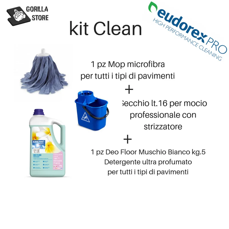 KIT CLEAN PULIZIA PAVIMENTI MOP+SECCHIO+DET.