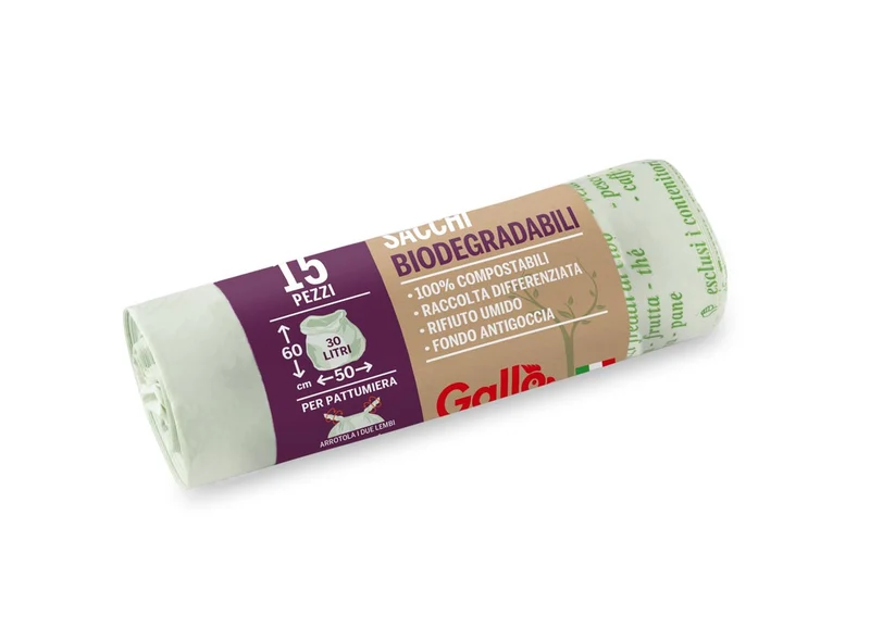 SACCHI BIODEGRADABILI MATER-BI 50X60 ROTOLO 15PEZZI GALLO PLASTIC