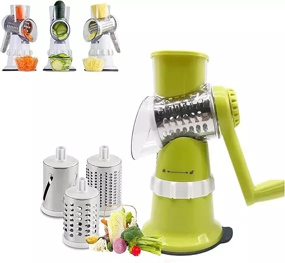 Cecaro Group - Grattugia da Cucina con 3 Lame a Tamburo in Acciaio Inox