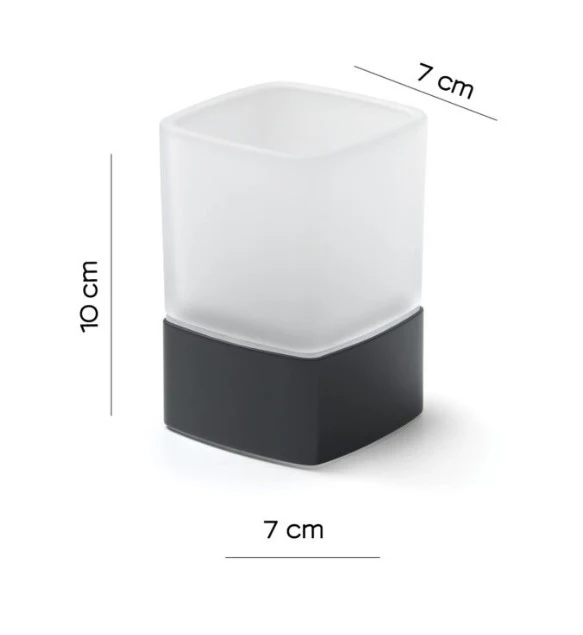Gedy - Portaspazzolini da appoggio con contenitore in vetro satinato e Nero Mat, Collezione Lounge Cod.5498
