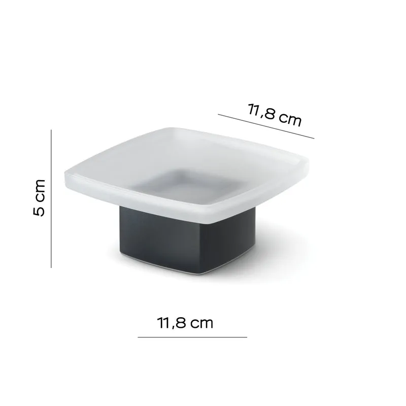 Gedy - Portasapone da appoggio con contenitore in vetro satinato e Nero Mat, Collezione Lounge Cod.5451