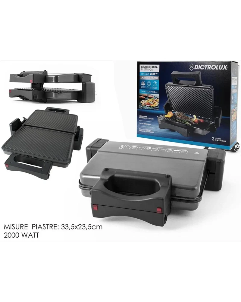 Dictrolux Bistecchiera Elettrica 3 in 1 2000W Grill e Panini Maker