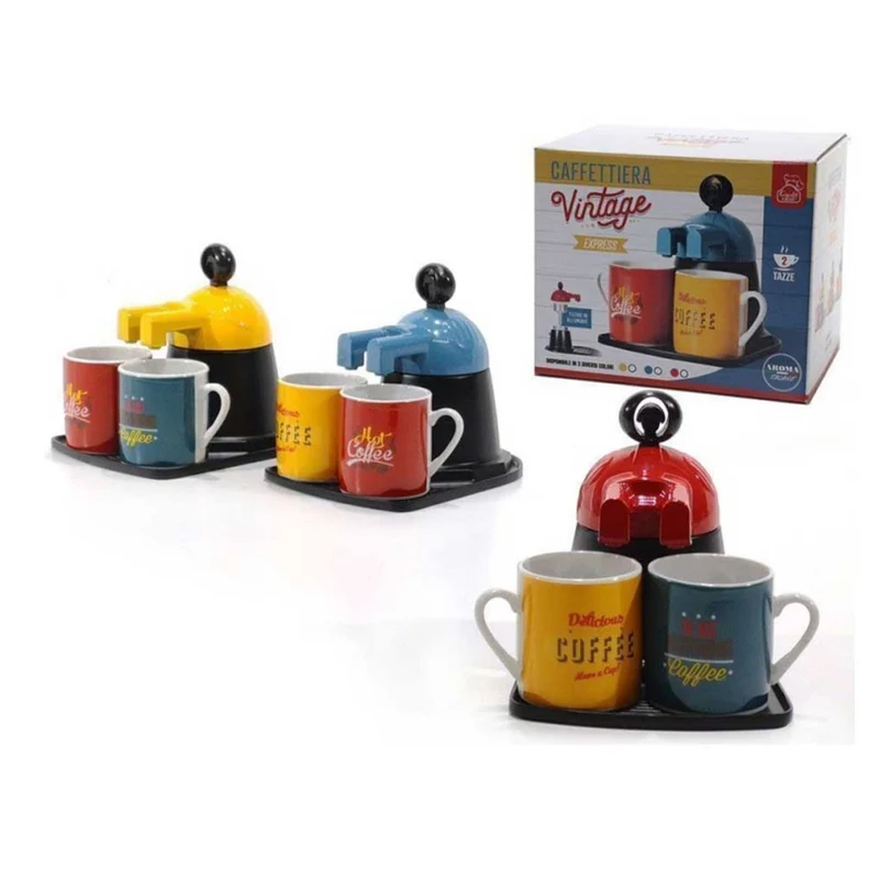 Cecaro Group - Caffettiera 2 Tazze Design Classico con Tazze Abbinate