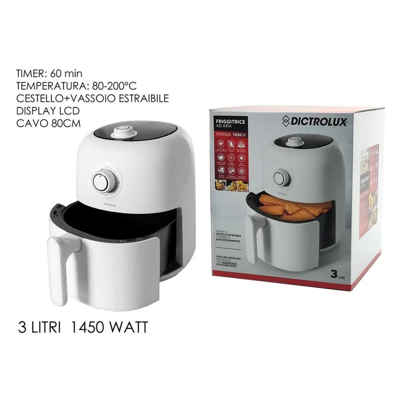 Cecaro Group - Friggitrice ad Aria 3 Litri 1450W con Display LCD