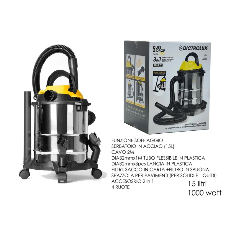 Cecaro Group - Aspirapolvere Industriale Professionale 15L Inox 1000W