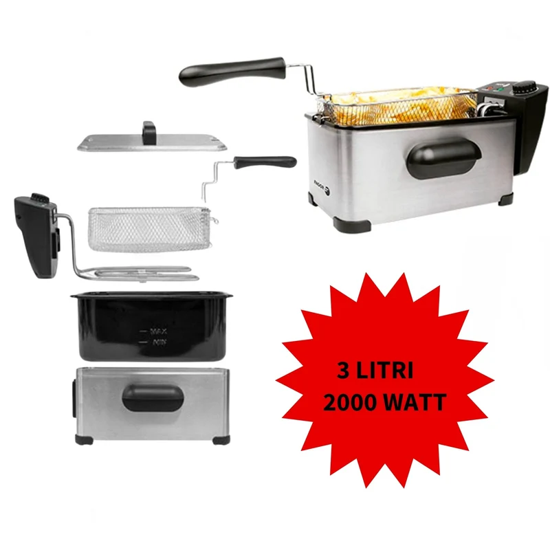 Cecaro Group - Friggitrice ad Olio 3 Litri in Acciaio Inox con Termostato