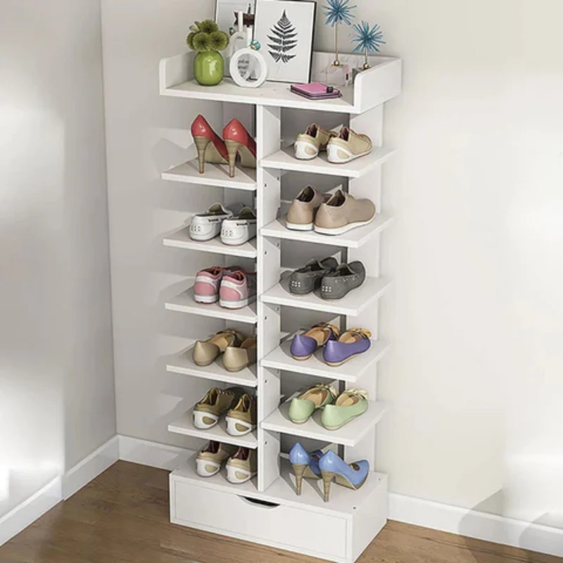 Cecaro Group - Scarpiera in Bambù 7 Ripiani a Doppia Fila Bianca 40x21x109 cm