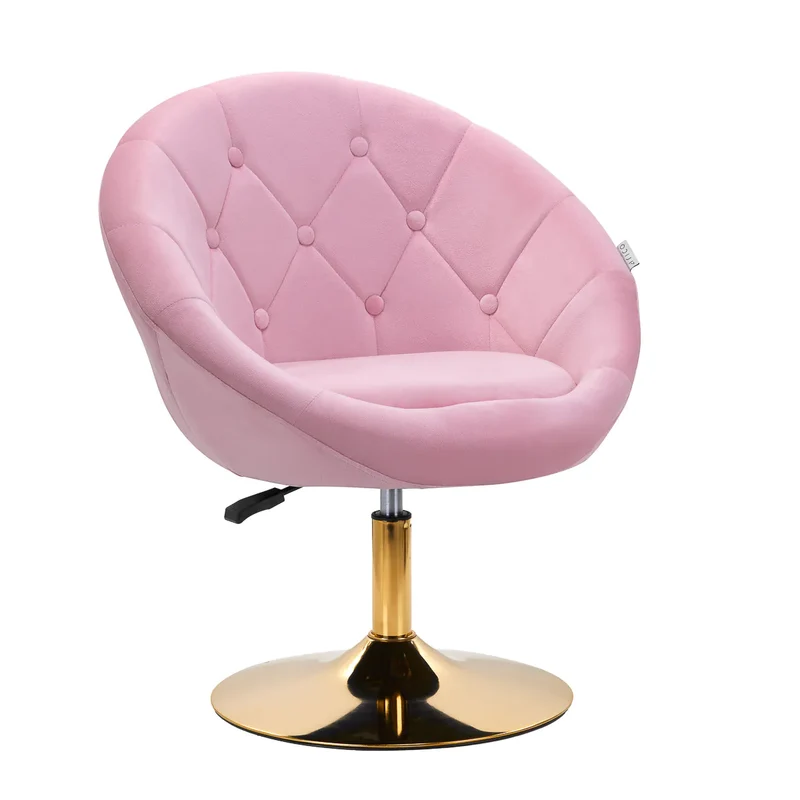 Poltroncina Girevole in Velluto con Base Oro per Make-Up e Beauty | QS-BL12G (Rosa)