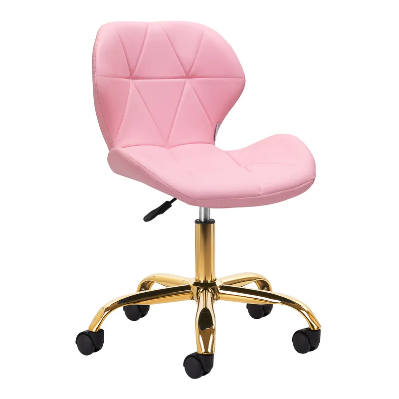 Sgabello Estetico Professionale con Schienale Ergonomico e Ruote Girevoli | QS-06G (Rosa-Oro)