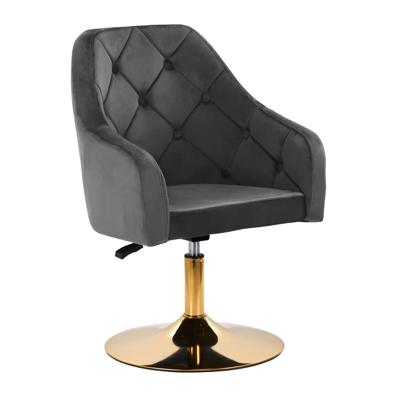 Sedia Girevole in Velluto e Base Oro con Trapuntatura Elegante | QS-BL14G (Grigio)