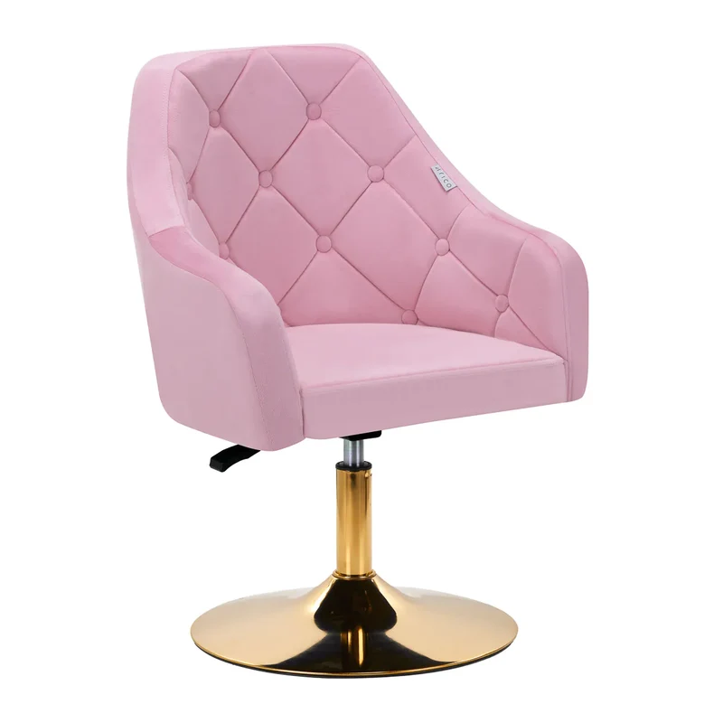 Sedia Girevole in Velluto Rosa con Base Oro e Schienale Trapuntato | QS-BL14G (Rosa)