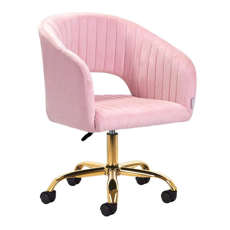 Sedia Girevole in Velluto Seduta Ergonomica Professionale | QS-OF212G (Rosa)