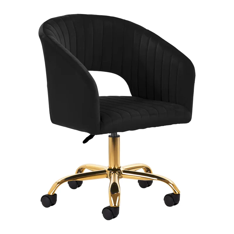 Sedia Girevole in Velluto con Base Oro per Ufficio e Beauty Salon | QS-OF212G (Nero)