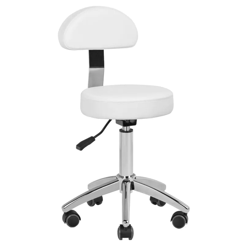 Sgabello Estetista Ergonomico Bianco con Schienale Regolabile | AM-304 (Bianco)
