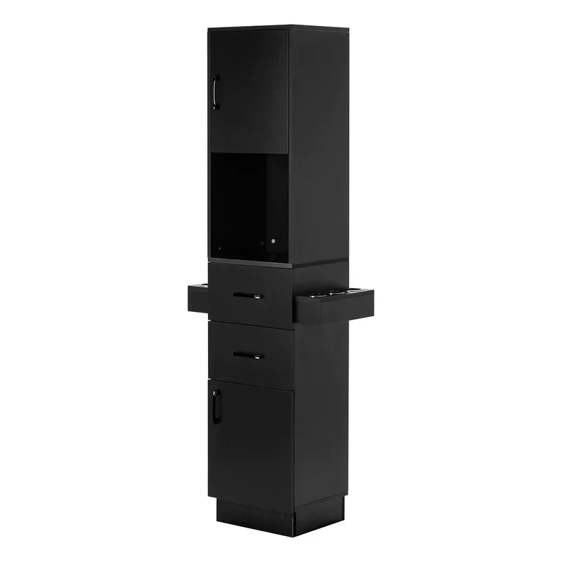 Postazione Parrucchiere Professionale Ergonomica con Cassetti e Ripiani | TOTEM (Nero)