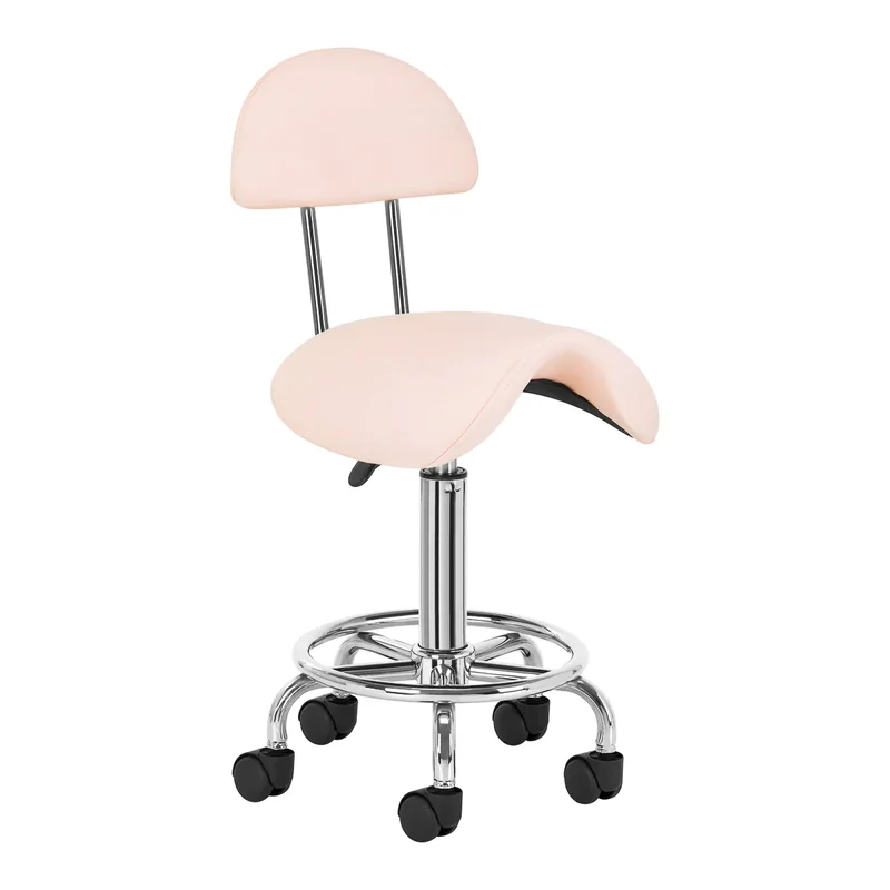 Sgabello Estetista Professionale con Schienale e Ruote | SGABELLO COSMETICO 6001 (Rosa)