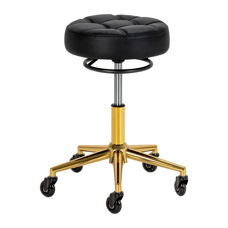 Sgabello Professionale per Parrucchiere ed Estetica Base Oro con Altezza Regolabile | D054G (Nero))
