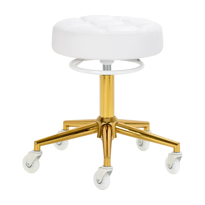 Sgabello Professionale per Parrucchiere ed Estetica Base Oro con Altezza Regolabile | D054G (Bianco)