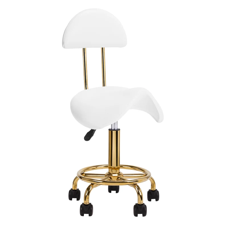 Sgabello dorato a sella con schienale | cod. 6001 (bianco)