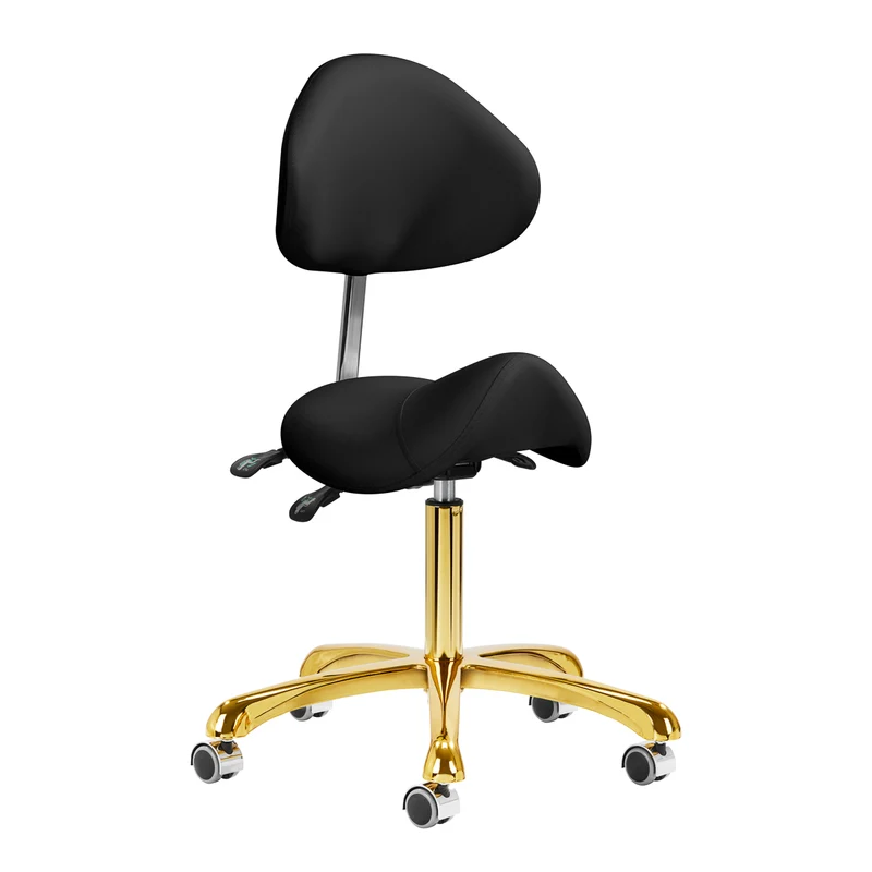 Sgabello Ergonomico con Schienale Regolabile per Centro Estetico e Manicure | 1004 Nero/Oro