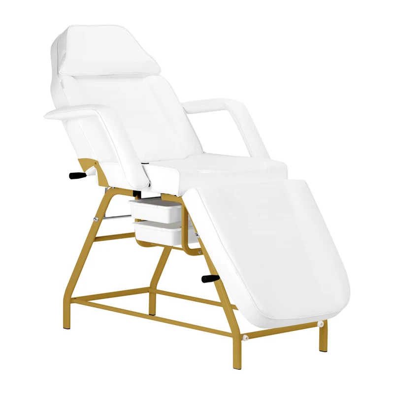 Poltrona Lettino 557G multifunzione In Metallo per Estetica e Pedicure | NIVEUS (bianco-oro)