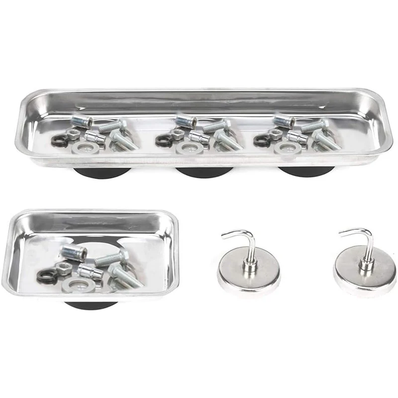 Set 4 Pezzi Vassoio e Vaschetta con Piatto Magnetico Porta Minuteria Viti Bulloni e Ganci