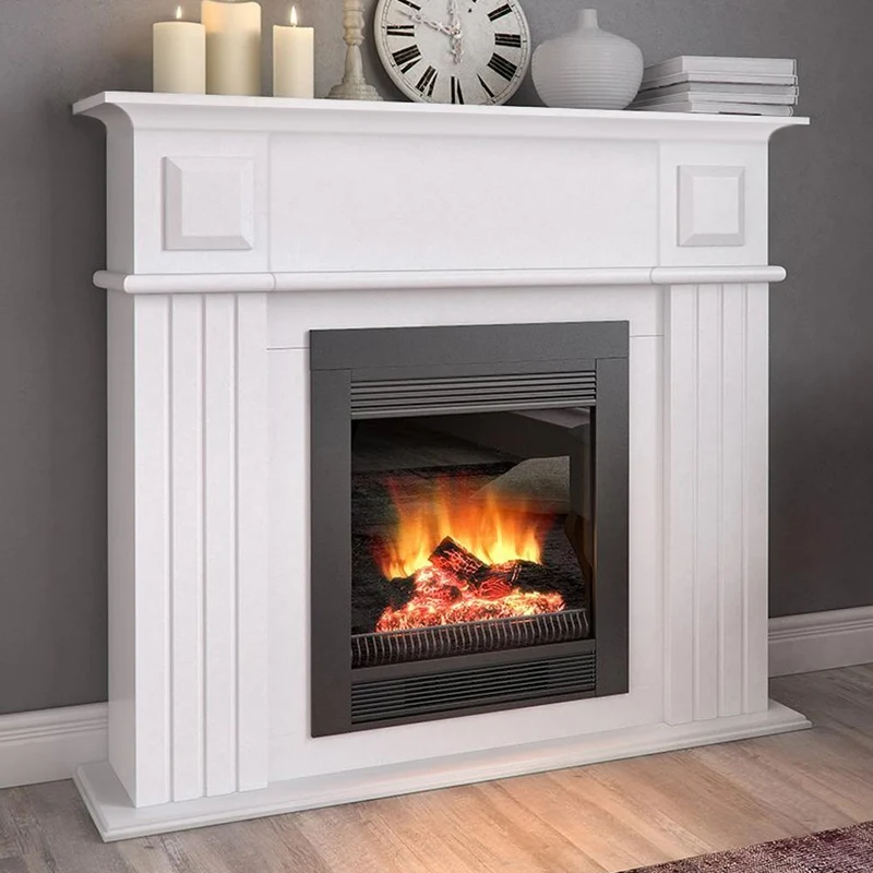 Camino Elettrico da Pavimento Chicago 1800W con Cornice in Legno Bianco