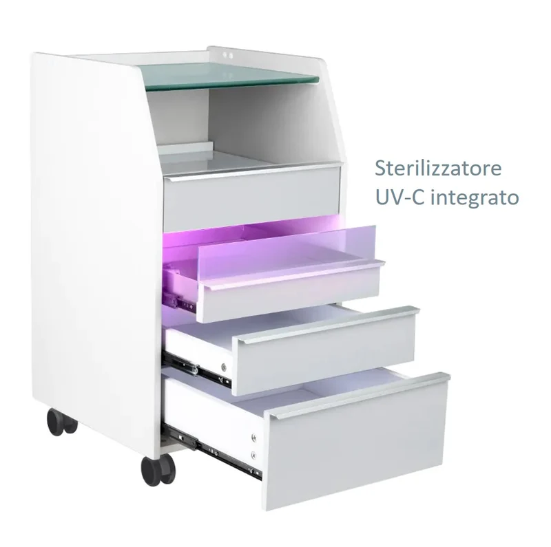 Carrello con Sterilizzatore UV e Ripiano in Vetro per Centro Estetico Podologia | 984 grigio