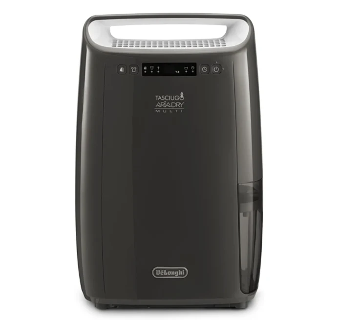 De'Longhi DEXD216F Tasciugo Deumidificatore per eliminare l'umidità, Asciugabiancheria, Doppio Sistema Filtrazione Aria, 16L/giorno, Display Digitale, Silenzioso, Maniglia e ruote, TIMER