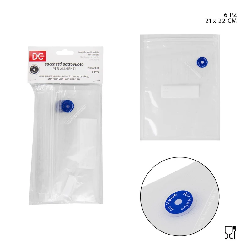 DC CASA sacchetto sottovuoto riutilizzabile 21x22cm 6pz