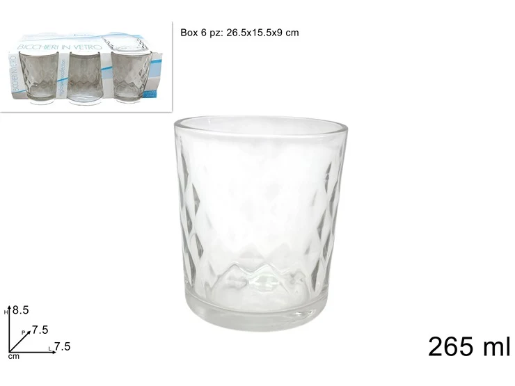 BICCHIERI VETRO 265ML SET 6PZ DIAMANTE